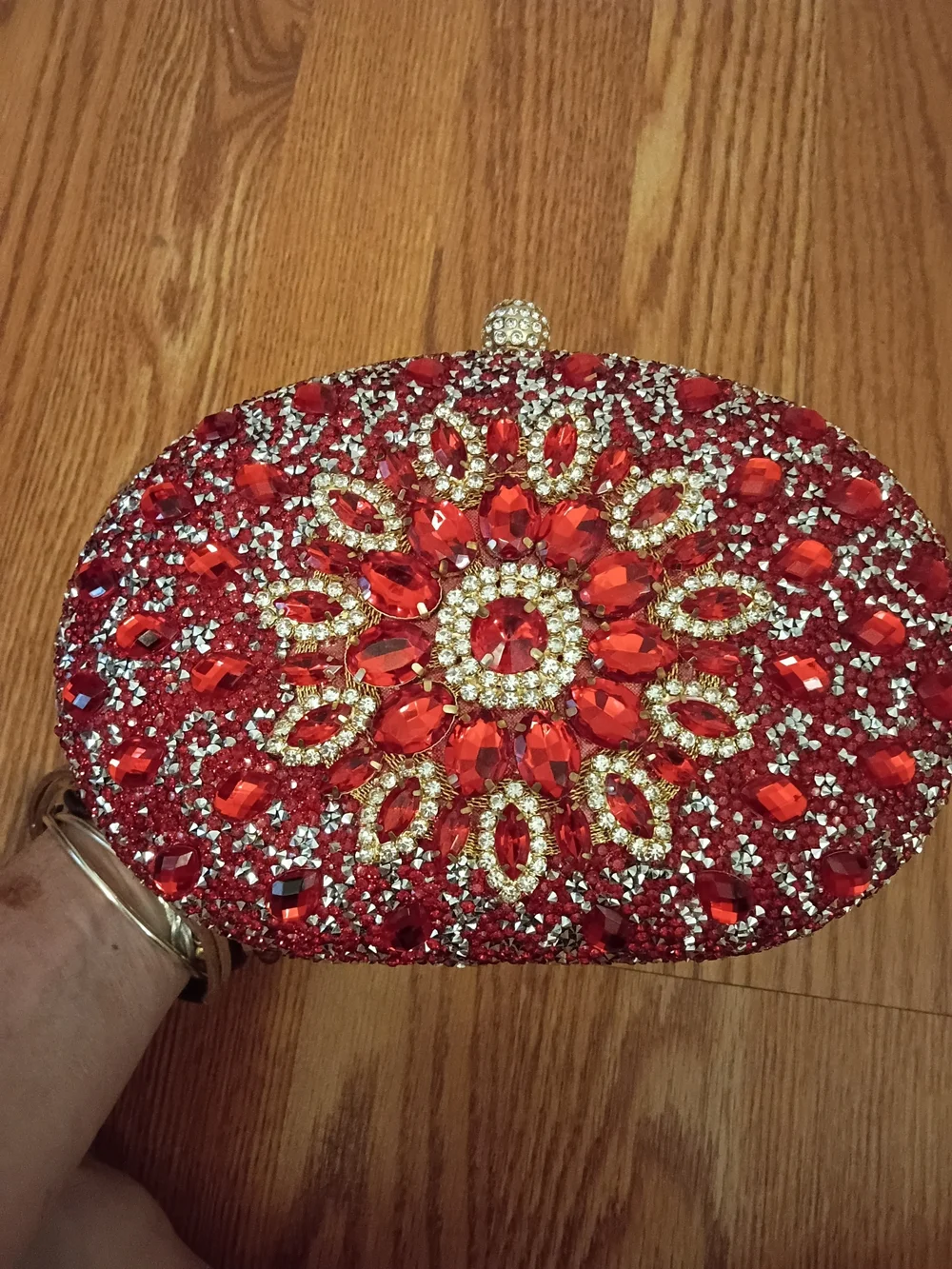 Red Crystal Beaded Oval Evening Clutch